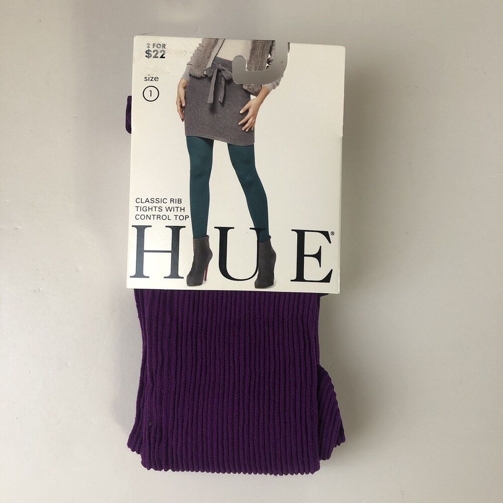 HUE Women’s Classic Rib Tights Control Top Concord Purple Size 1 NEW